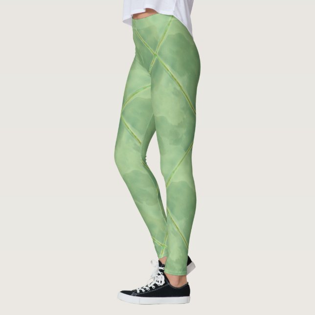 Simple Green Chequered Ceramic Tiles Leggings (Left)