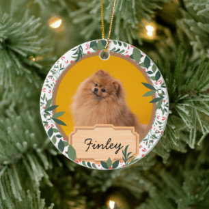 simple green christmas holiday Custom Dog Photo    Ceramic Tree Decoration