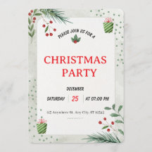 Simple Green Christmas Party Invitation Card