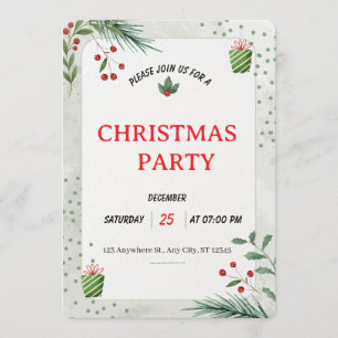 Simple Green Christmas Party Invitation Card