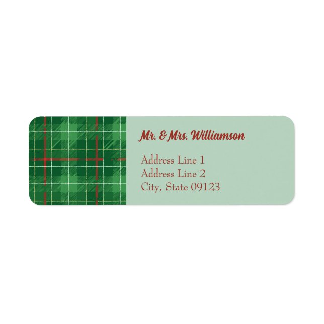 Simple Green Christmas Plaid Return Address (Front)