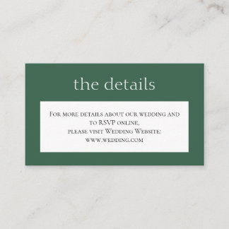 Simple green classic Wedding. Details. Website Enclosure Card