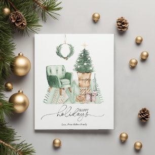 Simple Green Cosy Christmas Room Flat Holiday Card