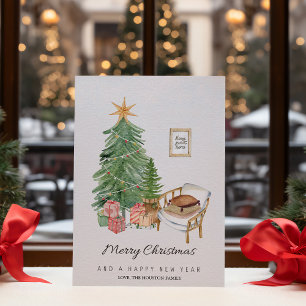 Simple Green Cosy Christmas Tree Flat  Holiday Card
