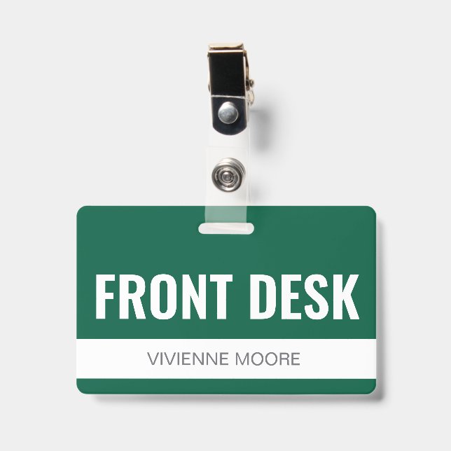Simple Green Custom Hotel Front Desk Employee ID Badge (Front with Clip)
