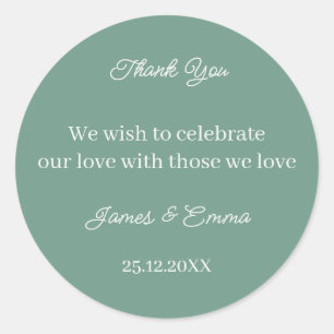 Simple Green Custom Wedding Classic Round Sticker
