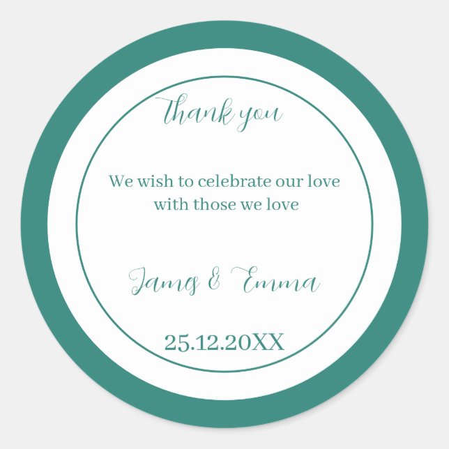 Simple Green Custom Wedding Classic Round Sticker (Front)