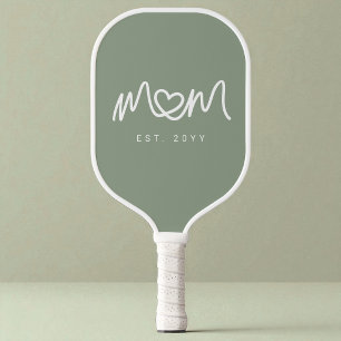 Simple Green Cute Heart Script Mum Established Est Pickleball Paddle