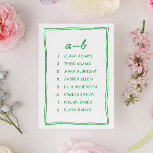 Simple Green Doodle Wedding Seating Chart Card