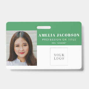 Simple Green Employee Photo ID Logo Barcode Badge