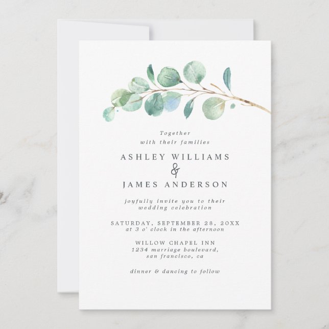 Simple Green Eucalyptus Foliage Wedding Invitation (Front)