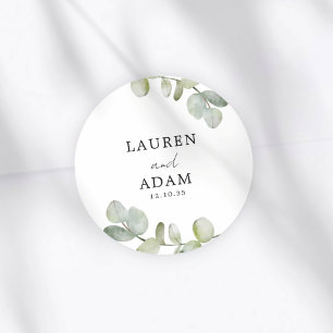 Simple Green Eucalyptus Wedding Classic Round Sticker