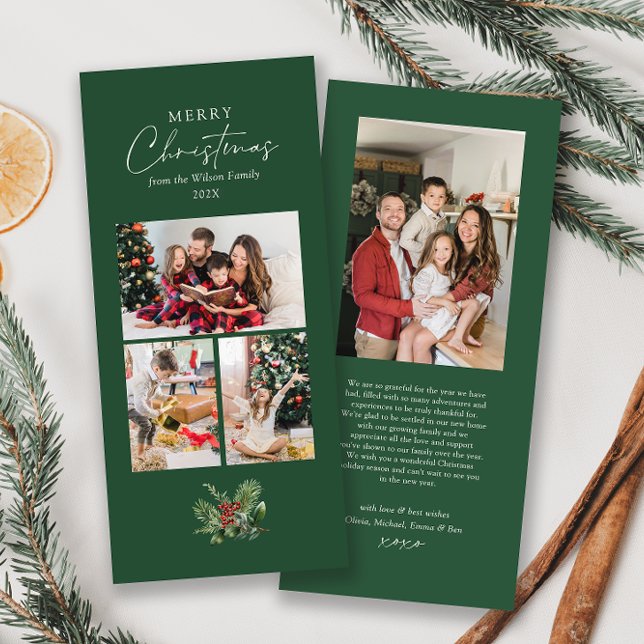 Simple Green Foliage Christmas Family Photo Holiday Card (Creator Uploaded)