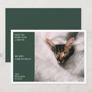 Simple Green frame Photo Minimal Holiday Card
