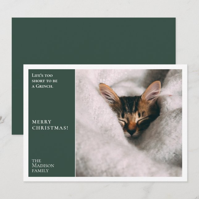 Simple Green frame Photo Minimal Holiday Card (Front/Back)