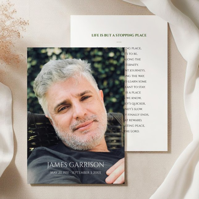 Simple Green Funeral Prayer Card with Photo (Creator Uploaded)