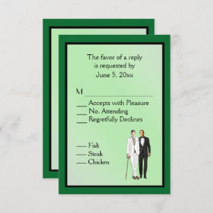 Simple Green Gay Wedding RRSVP with Menu Choice