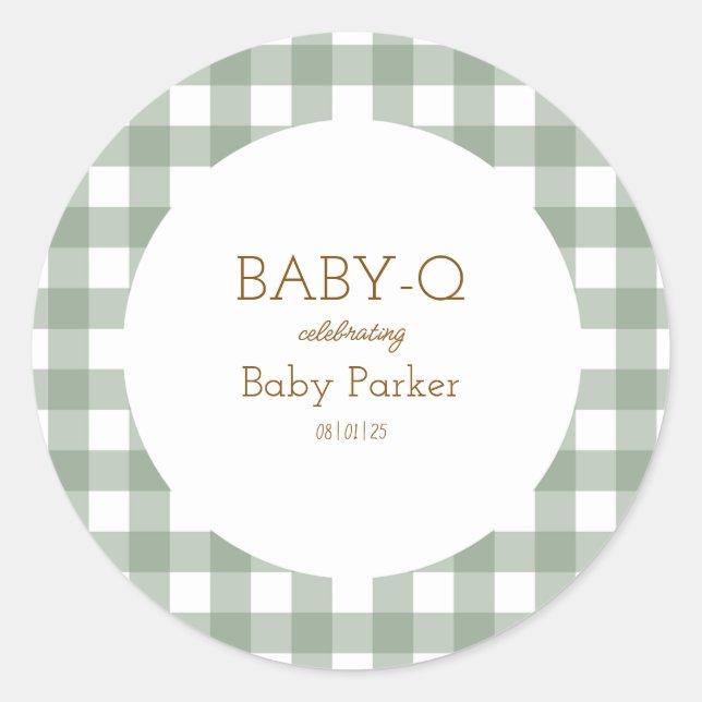 Simple Green Gingham Baby Shower Sticker (Front)