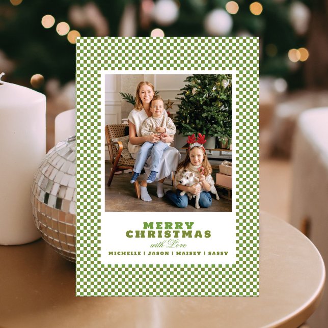 Simple Green Gingham Photo Christmas Card (Creator Uploaded)