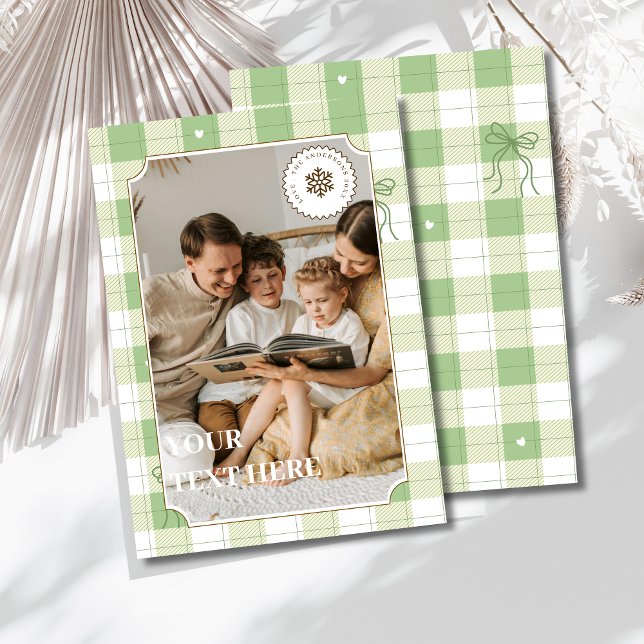 Simple Green Gingham Plaid Holiday Card (Creator Uploaded)