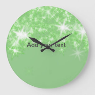 Simple green glitter sparkle stars add your text large clock