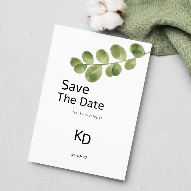 Simple green gold eucalyptus leaves Save The Date  Invitation (Simple green gold eucalyptus leaves Save The Date )