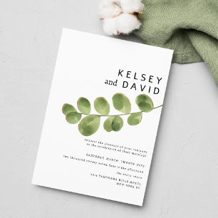 Simple green gold eucalyptus leaves wedding invitation