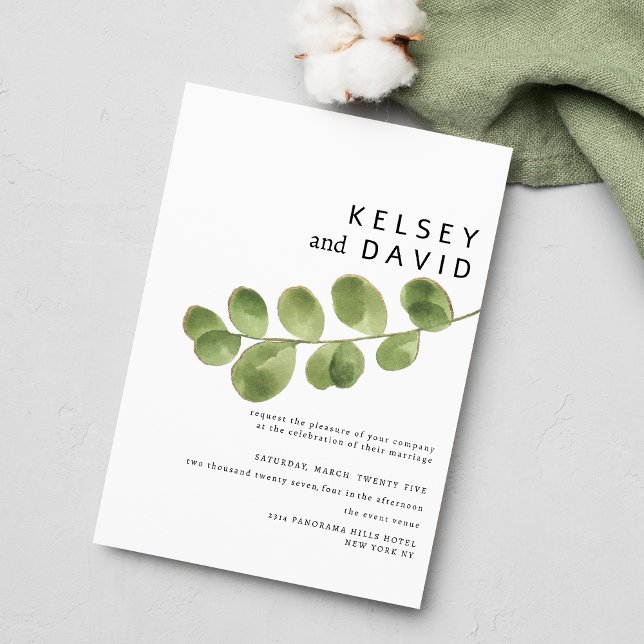 Simple green gold eucalyptus leaves wedding invitation (Simple green gold eucalyptus leaves wedding )