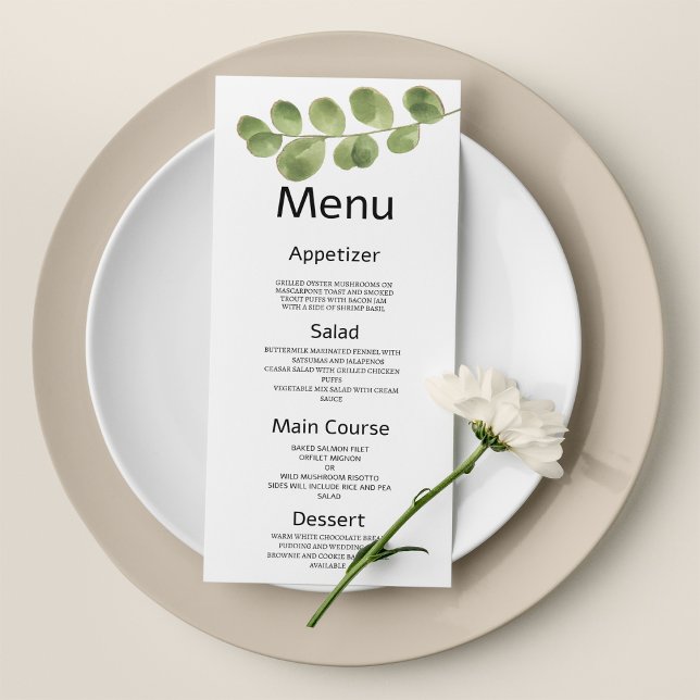Simple green gold eucalyptus leaves Wedding Menu (Simple green gold eucalyptus leaves Wedding Menu )