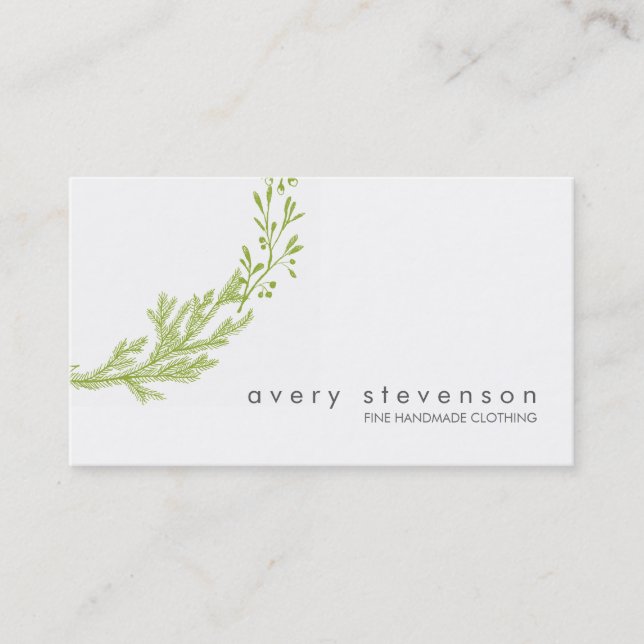 Simple Green Hand Drawn Wreath Nature White 1 Business Card (Front)