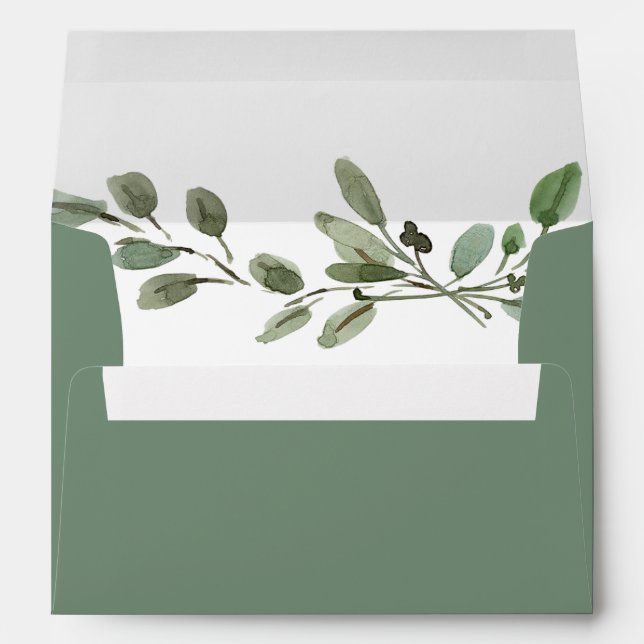 Simple Green | Handwritten Script and Foliage Envelope (Back (Bottom))