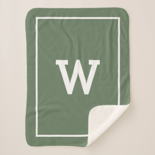 Simple Green Initial Monogram Sherpa Blanket
