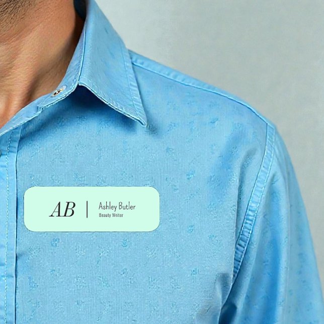 Simple Green Initials Mint Pastel Name Tag (Creator Uploaded)