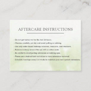 Simple Green Lash Extension Microblading Aftercare Business Card