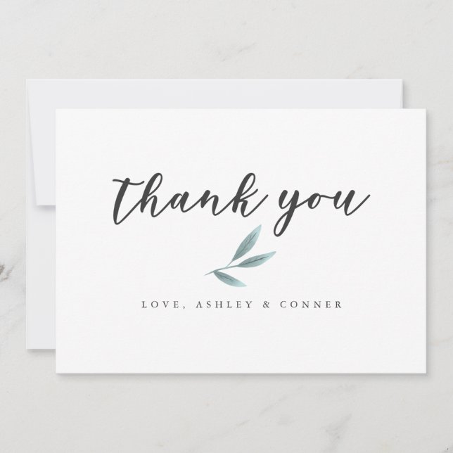Simple Green Leaf Wedding Thank You Card (Front)