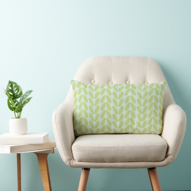 Simple Green Leaves Blue Lumbar Cushion (Chair)