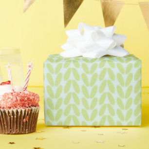 Simple Green Leaves Blue Wrapping Paper