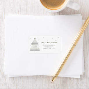 Simple Green Line Art Christmas Tree Star Address Label