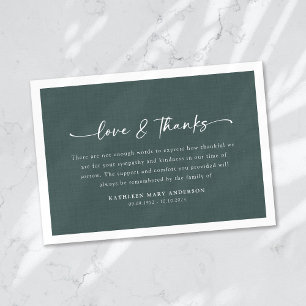 Simple Green Linen Effect Script Funeral  Thank You Card