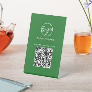 Simple Green Logo QR Code Modern Business Pedestal Sign