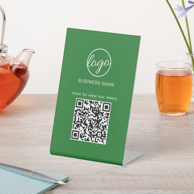 Simple Green Logo QR Code Modern Business Pedestal Sign (In SItu)