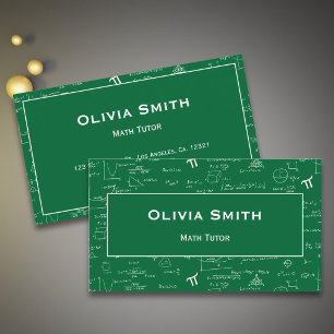 Simple Green Math Tutor Teacher Formula Pattern Business Card