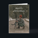 Simple Green Modern Christmas Holiday Card<br><div class="desc">Modern Christmas card with "merry christmas" in a simple serif font over your favourite photo.  The inside has your personalised message in dark green.</div>