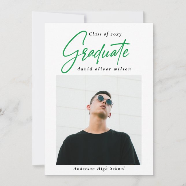 Simple Green Modern Minimal 2 Photo Graduation   Invitation (Front)