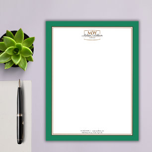Simple Green Monogram Business Custom Letterhead