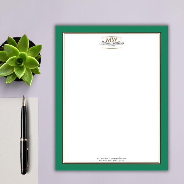 Simple Green Monogram Business Custom Letterhead (Creator Uploaded)