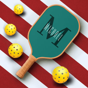 Simple Green Monogram Initial & First Name Pickleball Paddle