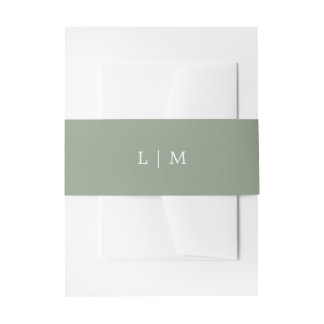 Simple Green Monogram Minimal Elegant Wedding Invitation Belly Band
