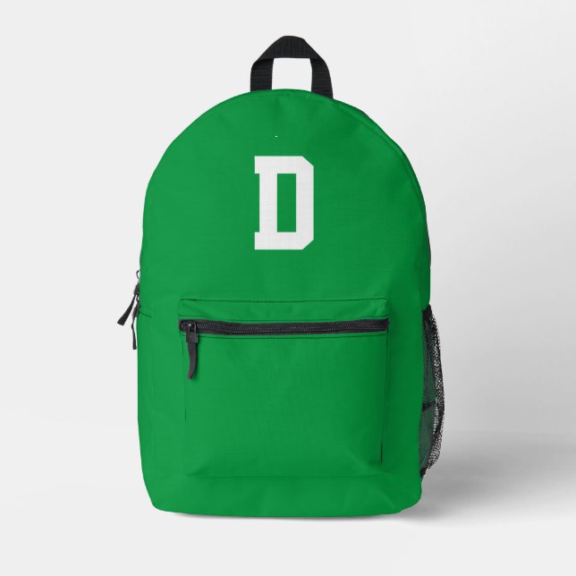 Simple Green Monogram Printed Backpack (Front)