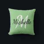 Simple Green Monogrammed Cushion<br><div class="desc">A simple and cute monogram design with a green background.</div>